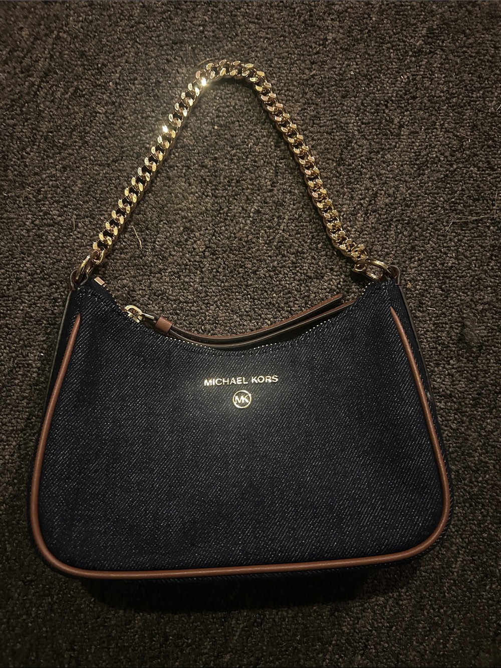 Michael Kors Dark Blue Denim Shoulder Bag with Gold Chain
